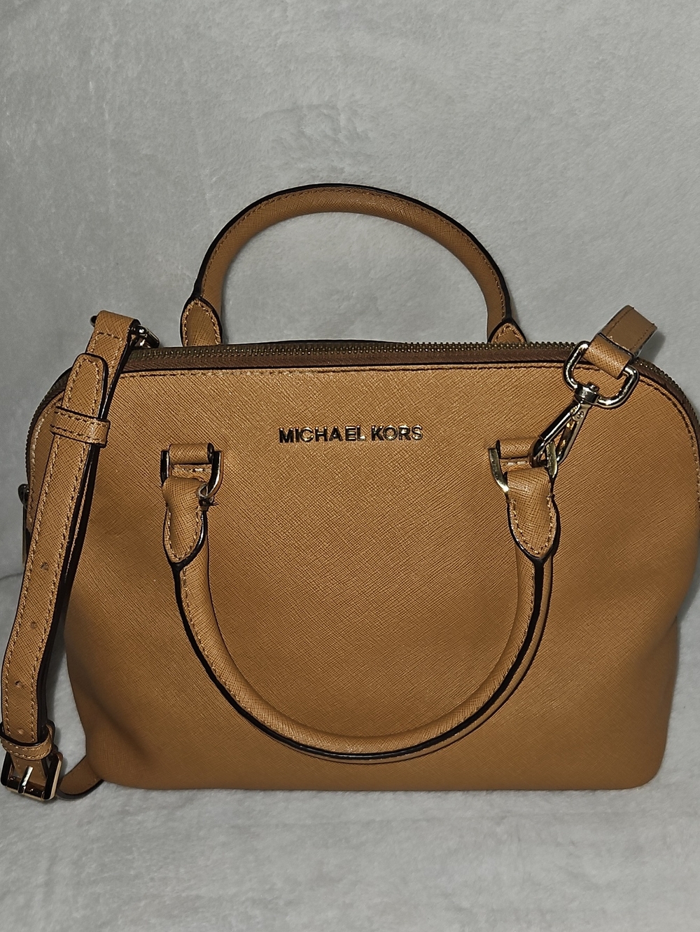 MICHAEL KORS Cognac Dome Satchel with Gold Hardware